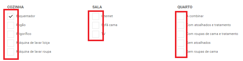 opções cozinha, sala e quarto