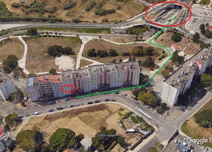 trajeto até à paragem de metro